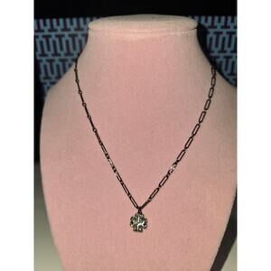 Tory Burch Black Paperclip Style Necklace w/Double T Pave Crystal Pendant NWOT